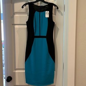 NWT JayGodfrey Jay Godfrey turquoise black fitted dress geometric block size 4
